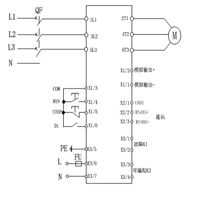 CMC-MX內(nèi)置旁路軟起動器基本接線原理圖、三角形內(nèi)接連接圖和典型應(yīng)用接線圖(圖1)